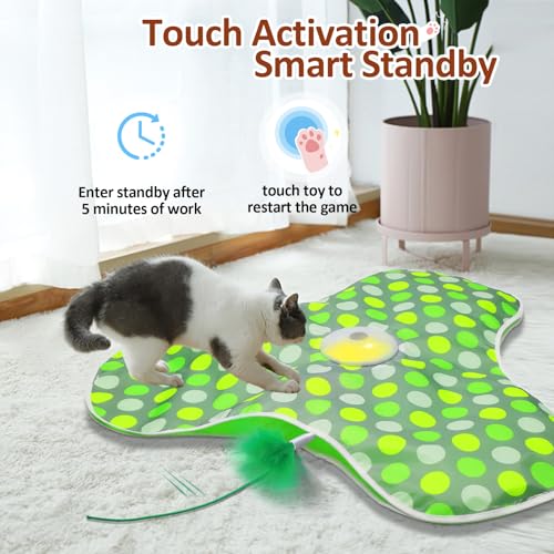 Sofolor Interactive Cat Toy, Automatic Cat Toys for Indoor Cats, Hide and Seek Cat Toy with Motion Activated, Moving Feather, Chirping, USB Rechargeable - color: Green