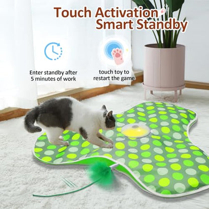Sofolor Interactive Cat Toy, Automatic Cat Toys for Indoor Cats, Hide and Seek Cat Toy with Motion Activated, Moving Feather, Chirping, USB Rechargeable - color: Green