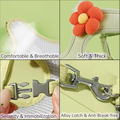 Cute Small Dog Harness with Daisy Embroidery, Breathable Dog Vest Adjustable Pet Puppy Harness Suitable for Walking, Running, Training, Everyday Wear - color: Green, size: XS