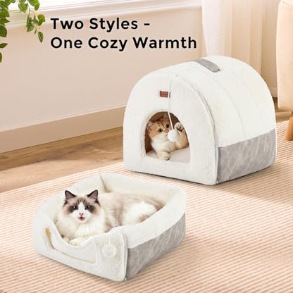 ZOMISIA Cat Bed Cave for Indoor Cats, 2-in-1 Cat Cave for Kittens and Small Pets with Removable Washable Cushioned Pillow, Enclosed Cat Bed Cozy Cat House Hideout with Non-Slip Bottom, 15 Inches