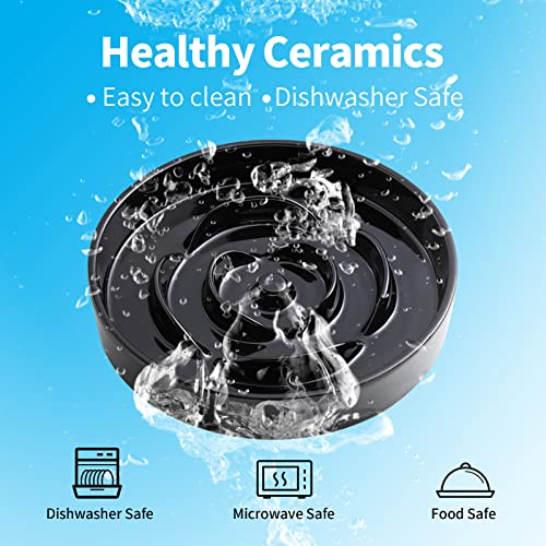 8.66 in Black Ceramic Dog Bowl Slow Feeder for Medium and Large Breed Dogs, Anti-Choking and Slowing Down Eating Time, Heavy Weighted Non-Slip Base - color: Black Slow Feeder