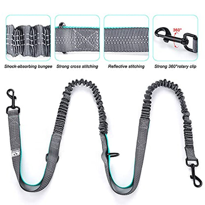 SHINE HAI Retractable Hands Free Dog Leash with Dual Bungees for 2 Dogs, Adjustable Waist Belt Fanny Pack, Reflective Stitching Leash for Running Walking Hiking Jogging Biking Black - color: Blue/Black