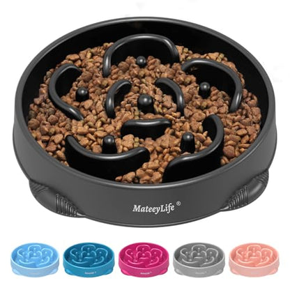 MateeyLife Large Slow Feeder Dog Bowls, Anti-Choking Puzzle Dog Food Bowls, Anti-Slip Interactive Feeding Slow Down Eating, Bloat Stop Maze Dishes for Large Breeds 4 Cups Black - color: H-Black, size: Large