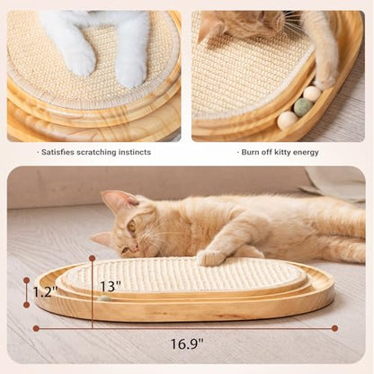 CHEERHOME PETS Cat Scratcher, Sisal Scratching Pad for Indoor Wooden Interactive Cat Puzzle Toy with Ball for Kitten Mental Stimulation Self Play Home Enrichment and Physical Exercise