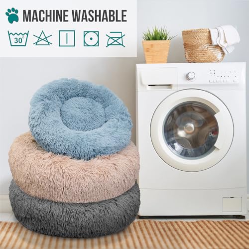 PetAmi Calming Dog Bed for Small & Medium Dogs and Cats, 30 Round Donut Dog Bed, Washable Fluffy Faux Fur Puppy & Cat Bed, Anti-Anxiety Plush Cuddler Pet Bed with Anti-Slip Bottom - Blue - color: Dusty Blue, size: Medium - 30"