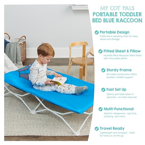 Regalo My Cot Pals Small Single Portable Toddler Bed, Raccoon, Blue, 48x24.5x9 Inch (Pack of 1) - color: Extra Long Blue