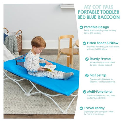 Regalo My Cot Pals Small Single Portable Toddler Bed, Raccoon, Blue, 48x24.5x9 Inch (Pack of 1) - color: Extra Long Blue