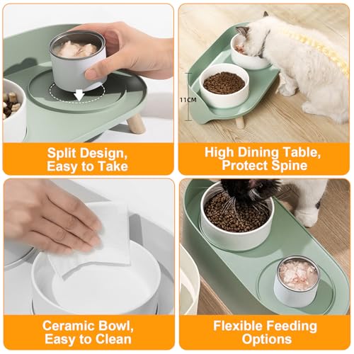 Elevated Dog Bowls Set, Ceramic Pet Food & Water Bowls with Non-Slip Stand, No Spill Design for Cats/Small Medium Dogs Green - color: Green