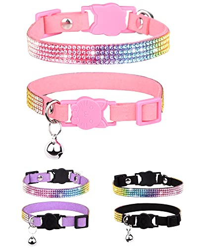 Solmoony Breakaway Cat Collars with Bell,Adjustable Safe Kitten Collar,Cat Collars for Girl Cats with Rhinestone Soft Velvet (Pink1) - color: Pink1