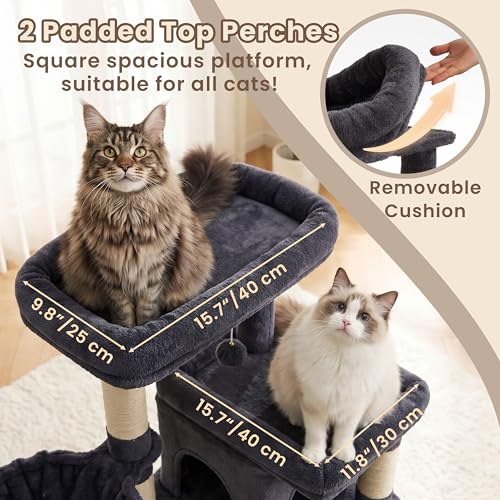 Heybly Cat Tree, 56-Inch Multi-Level Easy Climb Tower for Large Cats, Cat Furniture with 2 Perches, Cozy Hammock, Spacious Condo & Cat Basket, Durable Sisal Scratching Posts, Smoky Gray HCT028G - color: Smoky Gray
