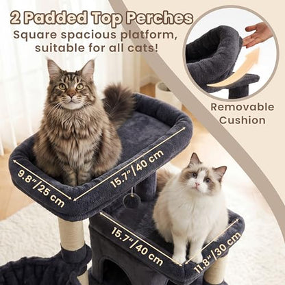 Heybly Cat Tree, 56-Inch Multi-Level Easy Climb Tower for Large Cats, Cat Furniture with 2 Perches, Cozy Hammock, Spacious Condo & Cat Basket, Durable Sisal Scratching Posts, Smoky Gray HCT028G - color: Smoky Gray