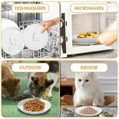 6 Pack Cat Food Bowl, Ceramic Cat Bowls, Anti Whisker Fatigue Cats Bowl Set,5.5 Inches Shallow Wide Kitten Plates for Food and Water (White-B) - color: White-B
