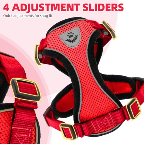 PUPTECK Cat Harness and Leash Set Escape Proof Reflective Cat Walking Harness Adjustable Soft Breathable Mesh Vest for Small Pets, Red, S - color: Red, size: S (NECK 9.5"-11", CHEST 13"-16")
