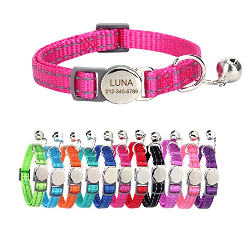 Personalized Reflective Cat Collar with Bell and Breakaway Buckle - Engraved Name and Phone Number - color: Breakaway