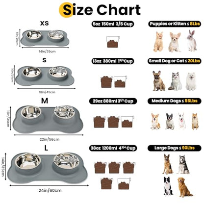 Conlun Medium Pet Feeding Station, 29oz Stainless Steel Dog Bowls Set, No Spill Food & Water Dishes with Non Slip Silicone Mat for Breeds Up to 55 Lbs, Grey - color: Grey, size: Medium-29oz