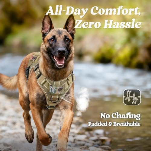 rabbitgoo Tactical Dog Harness Small Sized, No Pull Upgraded Reflective Heavy Duty Molle Vest with Handle, Adjustable Military Service Dog Vest for Walking Hiking Training, Brown, S - color: Brown Reflective, size: Small