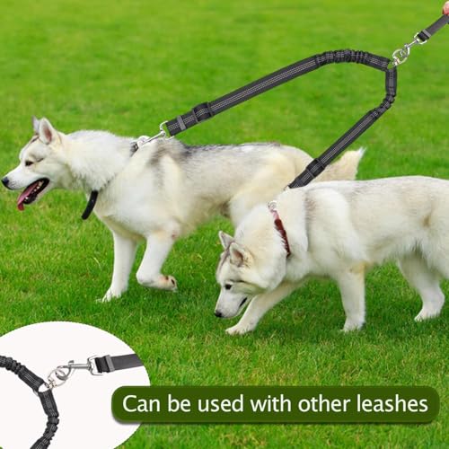 2 Pcs Double Dog Leash, No Tangle for Walking 2 Dogs Adjustable Length Leash Reflective Splitter for Large and Small Dogs(Black, Grey)