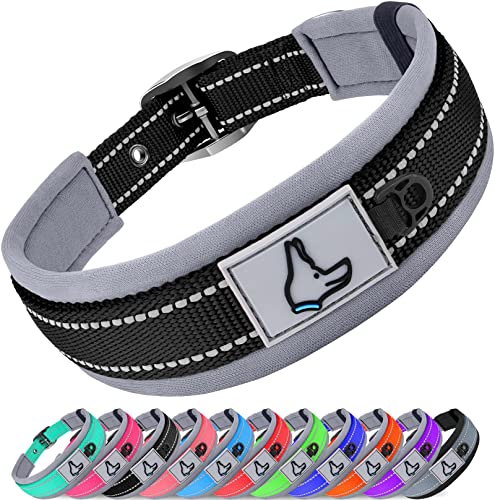 Joytale Dog Collar for Large Dogs, Neoprene Padded and Adjustable, Reflective Wide Heavy Duty Pet Collars with Durable Metal Belt Buckle for Walking, Black, L - color: Black, size: L