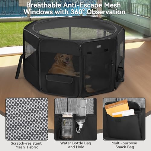 PETSFIT 45.5" Dog Playpen Indoor/Outdoor-Jump-Proof 28.5" Height with Removable Waterproof Mat & Zippered Roof | RV, Camping, Travel Dog Pen | Whelping & Cat Observation Space(45.5"L x 45.5"W x 28.5H) - color: Black