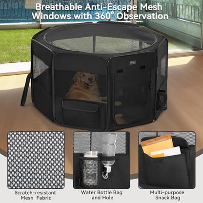 PETSFIT 45.5" Dog Playpen Indoor/Outdoor-Jump-Proof 28.5" Height with Removable Waterproof Mat & Zippered Roof | RV, Camping, Travel Dog Pen | Whelping & Cat Observation Space(45.5"L x 45.5"W x 28.5H) - color: Black