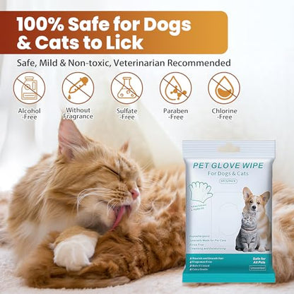 Pet Glove Wipes for Dogs Cats, Dog Cleaning Gloves, Dog Wipes Cleaning Deodorizing, Pet Wipes for Dogs Cats, Extra Thick, Unscented Rinse Free Nourish Fur Glove Wipes for Daily Care and Traveling-6pcs