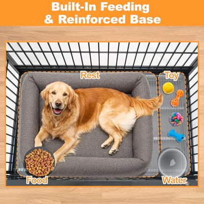 Homey Pet Heavy Duty Dog Crate for Large Dogs, 47 Inch Stackable Large Dog Cage with 4 Wheels, 2 Removable Trays and Grids, Multi Locks Strong & Solid Escape Proof Dog Kennel Indoor - size: 46.5"L x 28.5"W x 35"H