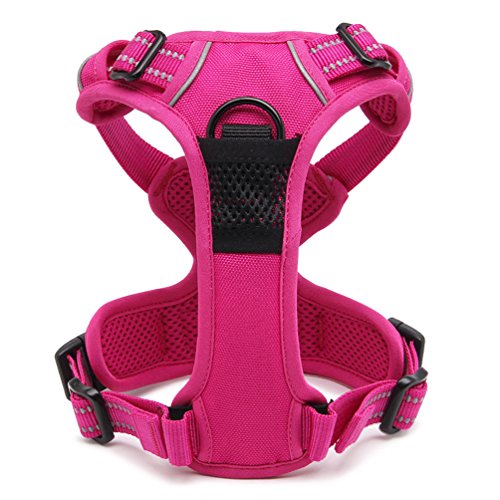 SGODA Dog Harness Nylon with Reflective Dog Vest, Medium, Pink - color: Fuchsia, size: Medium Chest 22-27"