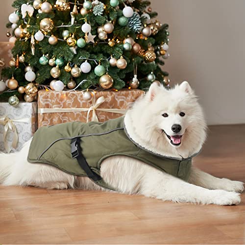 EMUST Dog Coat Winter, Waterproof Pet Snow Jacket for Winter, Adjustable Small/Medium/Large Dog Coat, Green, L - color: Green, size: Large