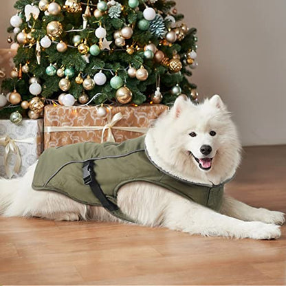 EMUST Dog Coat Winter, Waterproof Pet Snow Jacket for Winter, Adjustable Small/Medium/Large Dog Coat, Green, L - color: Green, size: Large