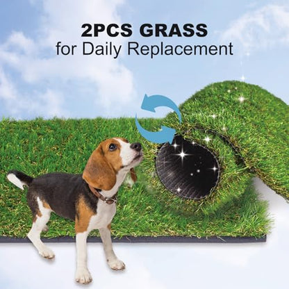 HQ4us Dog Grass Pad with Tray Large 34”×23” Dog Litter Box Toilet with 2×Artificial Grass for Dogs with Hemmed Edge, Pee Pads for Dogs, Realistic, Less Stink, Potty for Balcony - size: L 34”×23” for Dog＜ 28" Length