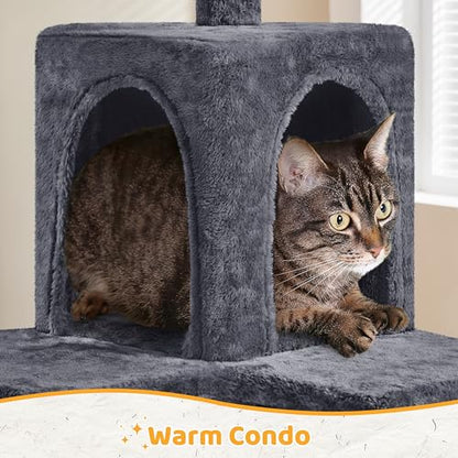 Yaheetech Cat Tree | 54-Inch Multi-Level Cat Tower | with 3 Scratching Posts, Plush Condo, Top Perch, Hammock & Climbing Ladder | Play House | for Indoor Cats | Dark Gray - color: Dark Gray