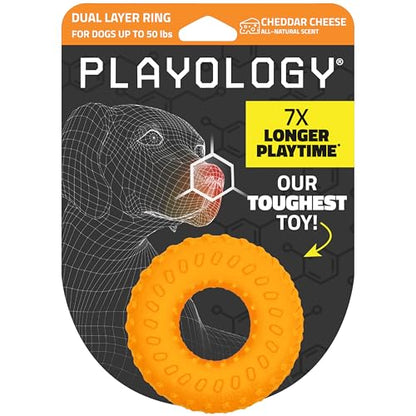 Playology Dog Toys | Dual Layer Ring Durable Dog Toy for Tough Chewers | Cheddar Cheese Scented Medium Chew Toy for Dogs - size: Medium, style: Cheddar Cheese
