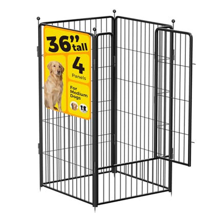 Dog Playpen 36 inch 4 Panels for Indoor & Outdoor Use – Heavy-Duty Metal Pet Fence with Ground Stakes, Rounded Ball Tops for Safety, Stable & Foldable Design, Easy to Assemble - size: 36inch, style: 4 Panels