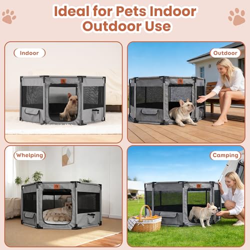 Enclosed Pet Playpen, Portable Cat & Puppy Playpen with Sturdy PVC Pipe Frame and Scratch-Resistant Fabric, Soft Kennel Crate Fence for Pet Indoor Outdoor Use (Small Size, 28x28x16.9 Inches) - size: Small