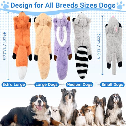 LECHONG 5-Pack Fluff-Free Squeaky Dog Toys - Crinkle No-Stuffing Body & Lightly Filled Head with Treat Hiden Pocket, Dog Toys Bundle for Aggressive Chewers Small Medium Large Dogs to Keep Them Busy - style: Tough Plush Toys