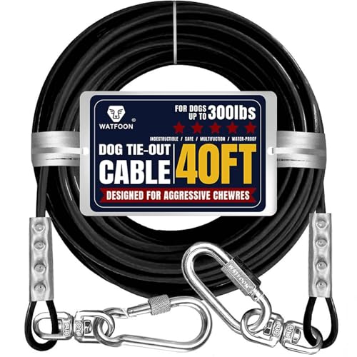 Tie Out Cable for Dogs Up to 300lbs,40ft Extra Strong 1000lbs Break Strength Tie-Out Tether Trolley Training Lead,Dog Run Cable for Yard Garden Park Camping Outside (Black, 300lbs 40ft) - color: Black, size: 40 ft