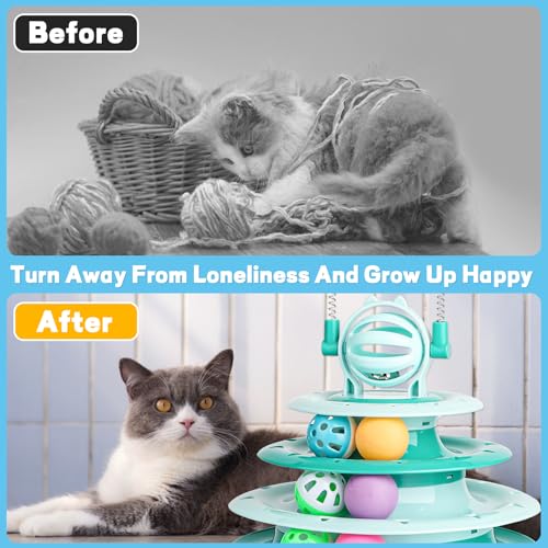 Goosheep Cat Toy Interactive Pet Plaything for Indoor Kitten Interactive Kitty Puzzle Ball with 2 Cat-Tease (Green) - color: Green