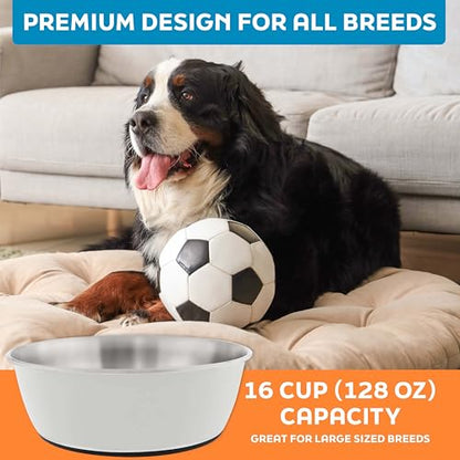 Master Pet Supply Stainless Steel Dog Bowls Set of 2 (128 Oz Each) with Non-Slip Rubber Base - Bone White - Basic Dog Food Bowl Water & Food Bowls for Small Medium Large Dogs & Cats, Metal Dish - color: Bone White, size: 16 Cups (128 oz) 2 Pack