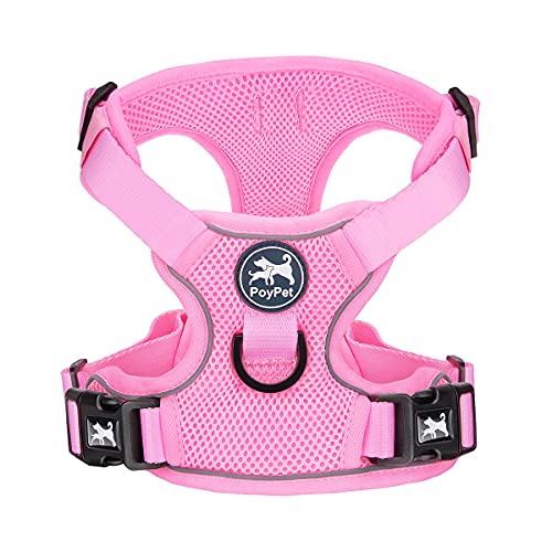 PoyPet Reflective Soft Breathable Mesh Dog Harness No Choke Double Padded Vest Adjustable(Light Pink,XS) - color: Light Pink, size: XS