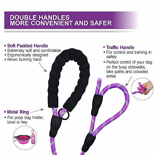 Dog Leash Heavy Duty 6ft, Double Handle Dog Leash with Padded Handle for Traffic Control, Reflective Rope Leashes for Large and Medium Dogs Night Control Safety Training (Purple) - color: Purple (25 to 120 lbs)