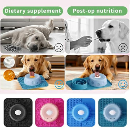 Slow Feeder Dog Lick Bowl with 3 Rolling Ball,Anti-Slip Silicone Puzzle Feeder for Liquid Treats,Bone Broth,Yogurt,Wet Food,Anxiety Relief Enrichment Lick Toy for All Dogs & Cats (Ocean Blue) - color: Ocean Blue