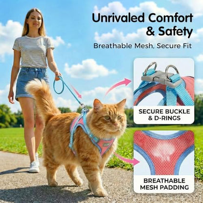 Cat Harness and Leash, Escape-Proof Cat Harness Set, Adjustable Step-in Pet Harness for Walking for Small Medium Cats (Pink, M)