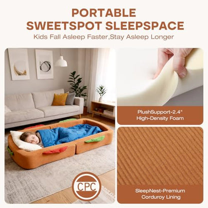 Toddler Travel Bed Sandwich Style - Portable Toddlers Floor Beds, Foldable Soft Foam Travel Crib for Baby and Kid, Washable Cover Toddler Cot with Safety Rail for Travel, Medium Size - size: Medium – for Toddlers Ages 1–4