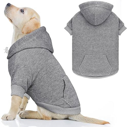 Dog Hoodie Dog Sweaters for Large Dogs Pet Sweater Solid Soft Brushed Fleece Pet Clothes Hoodie Sweatshirt with Pocket(Grey-L) - color: Grey, size: Large