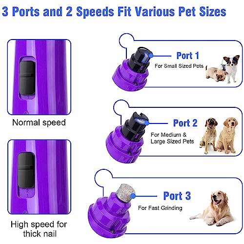 Casfuy Dog Nail Grinder with LED Light - Upgraded 2-Speed Electric Pet Nail Trimmer Powerful Painless Paws Grooming & Smoothing for Small Medium Large Dogs & Cats (Purple) - color: Purple