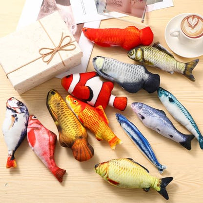 Soulchen 12 Pcs Fish Toy Cat Catnip Toy Interactive Cat Toys, Soft Chew Kicker Toys Simulation Fish Shape Realistic Catnip Doll Interactive Pets Chew Supplies for Indoor Kittens