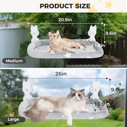Cat Window Perch,Cordless Cat Window Hammock for Wall with 4 Strong Suction Cups,Solid Metal Frame and Two Replaceable Covers,Foldable Cats Bed for Large Cats and Kittens,Indoor Pet Seat,Grey L - size: Large