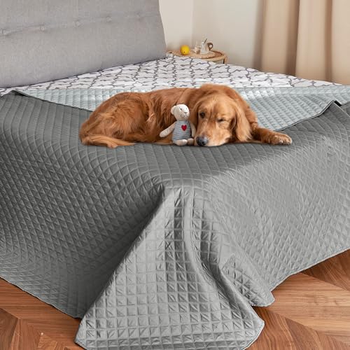 NICETOWN Waterproof Pet Blanket for Couch Bed Floor Protector for Pets Furniture Covers Cat Repellent Indoor for Sofa Reversible Dog Blanket for Winter, 1 Panel, 82 x 102 inch, Dark Grey/Light Grey - color: Dark Grey/Light Grey, size: 102"L x 82"W x 0.15"
