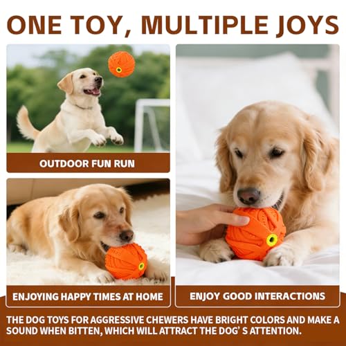 LaRoo Squeaky Dog Ball Toy, Durable Natural Rubber Squeaker Ball Floating Throwing Training, Teeth Cleaning Chew Toy for Pet Small Medium Large Dogs (3.5In Orange) - color: Orange-9cm