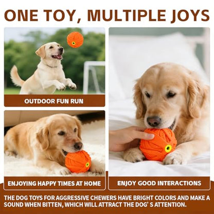 LaRoo Squeaky Dog Ball Toy, Durable Natural Rubber Squeaker Ball Floating Throwing Training, Teeth Cleaning Chew Toy for Pet Small Medium Large Dogs (3.5In Orange) - color: Orange-9cm